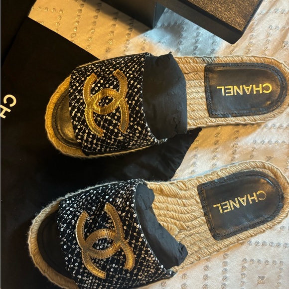 Black Tweed Chanel open toe Sandals from SS24 - Picture 5 of 5